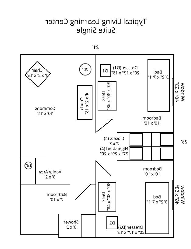 Floorplan of a suite single in the LLC